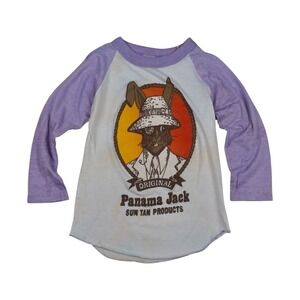 Vtg Panama Jack Raglan Youth 10/12‎ White Purple 70s 80s Rabbit Surf Made in USA